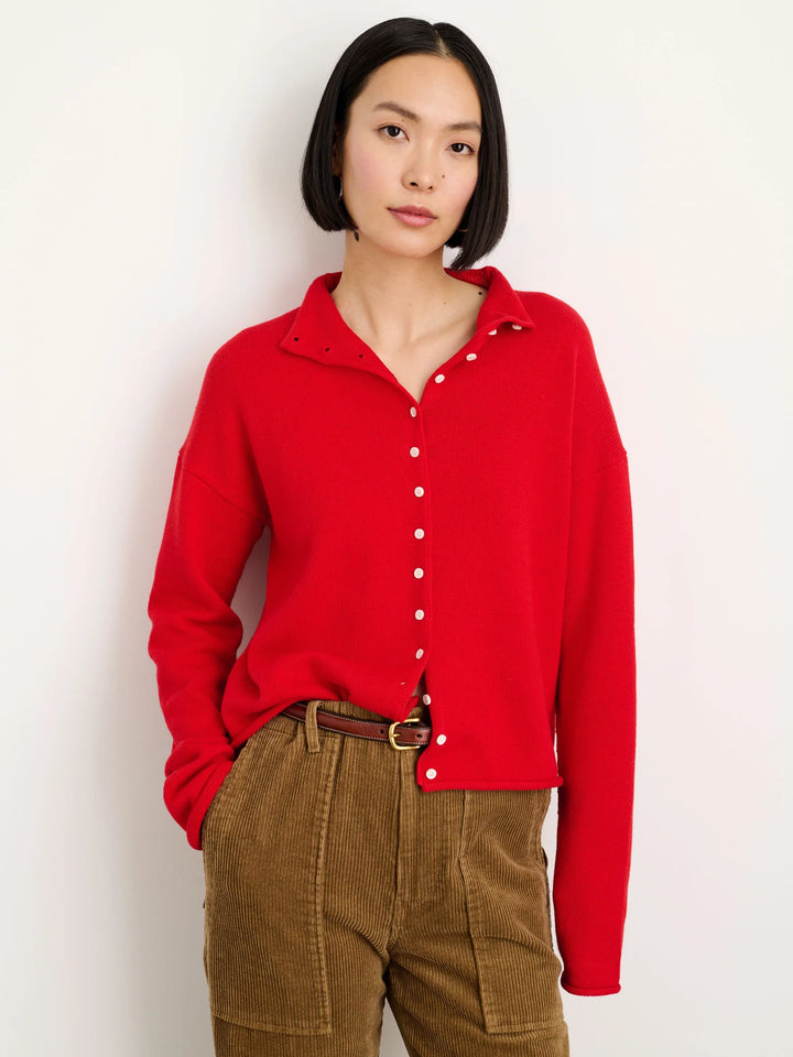 Alex Mill – Taylor Rollneck Cotton Cashmere Cardigan in Fire Red