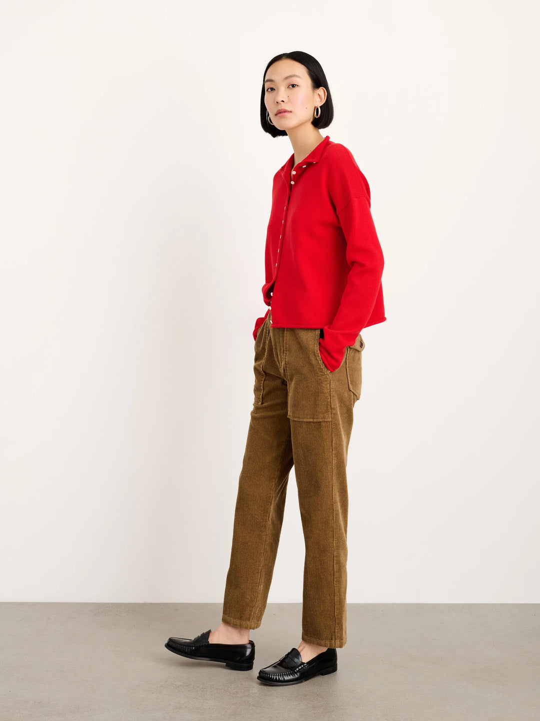 Alex Mill – Taylor Rollneck Cotton Cashmere Cardigan in Fire Red