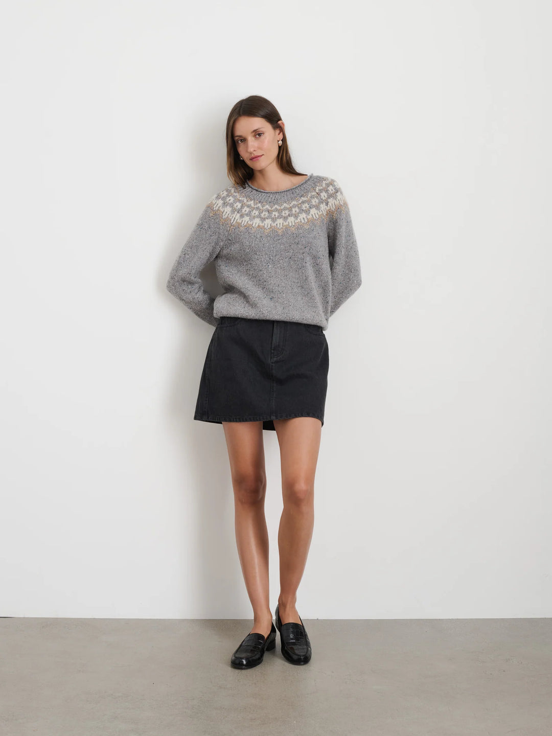 Alex Mill – Meadow Merino Wool Fairisle Sweater in Heather Grey