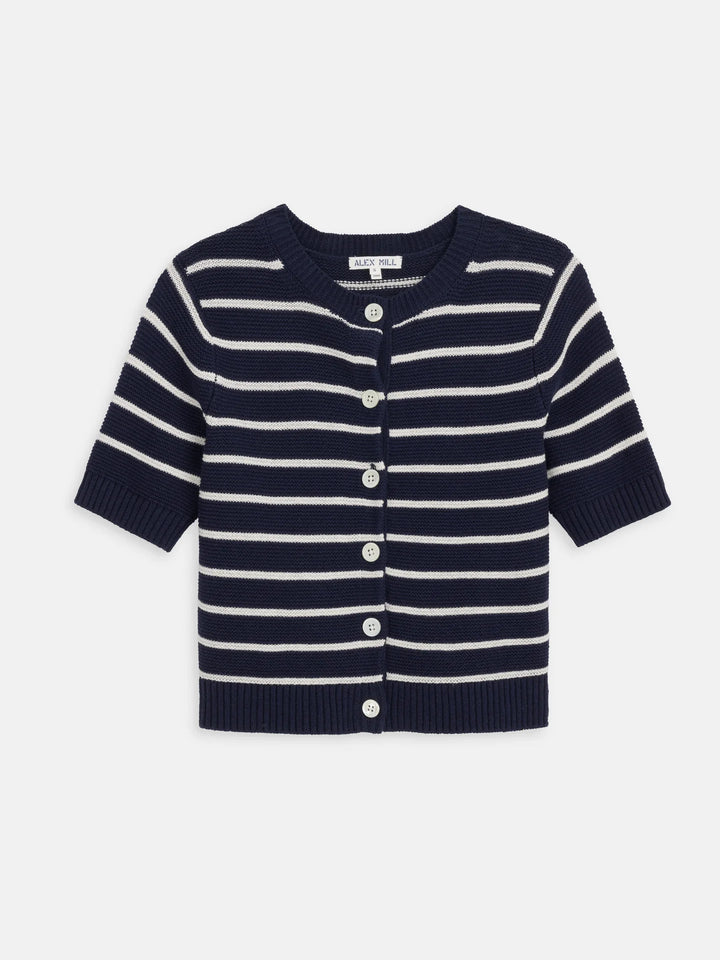 Alex Mill – Elle Striped Short Sleeve Cotton Linen Sweater in Navy/Off White