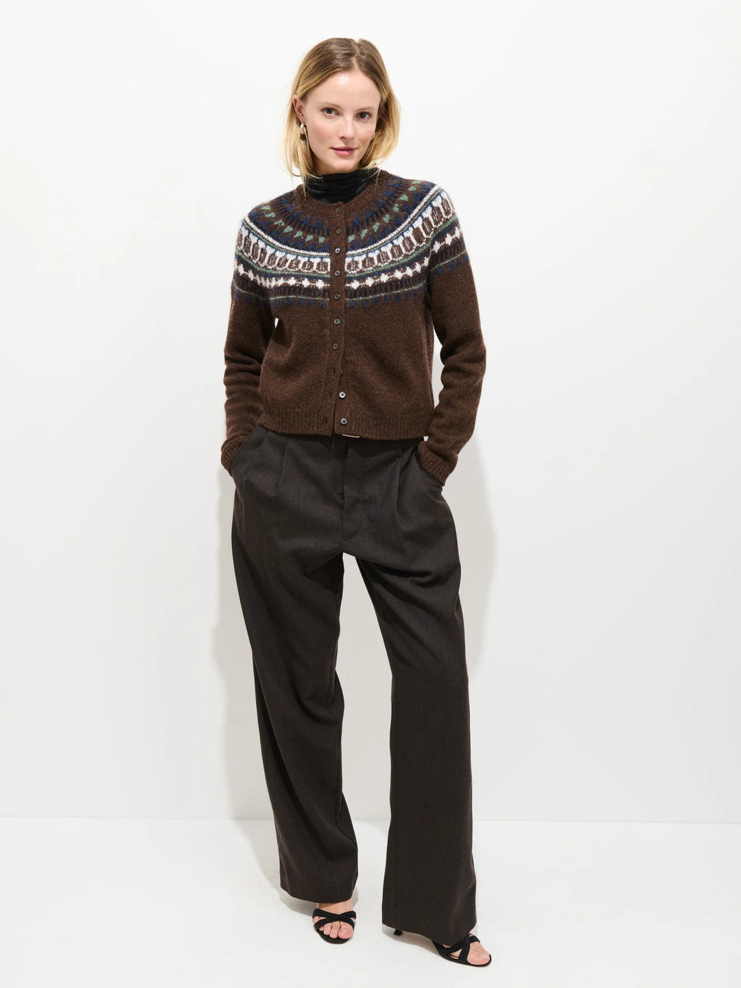 Alex Mill – Charlotte Fairisle Cardigan Sweater in Chestnut