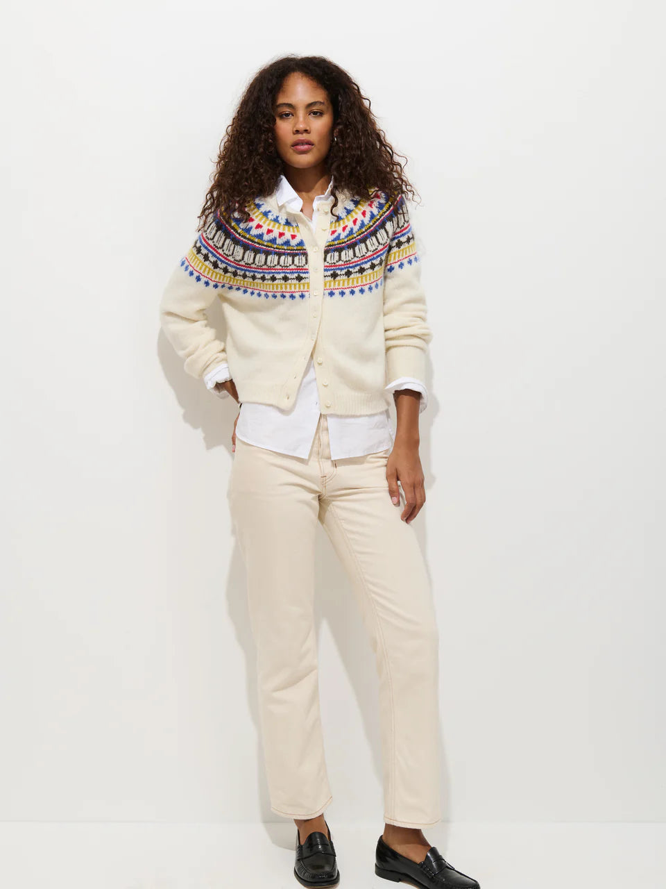 Alex Mill – Charlotte Fairisle Cardigan Sweater in White