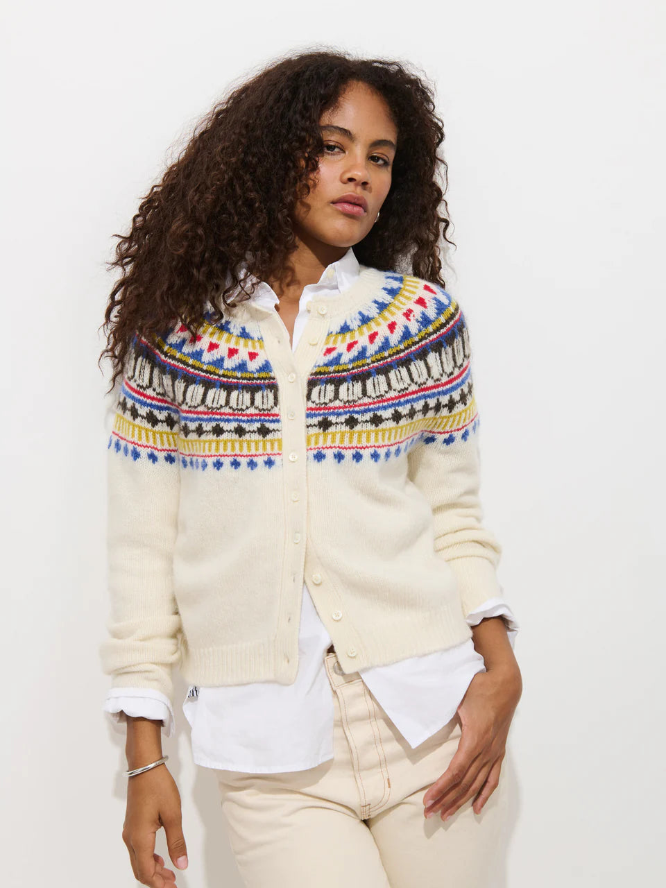 Alex Mill – Charlotte Fairisle Cardigan Sweater in White