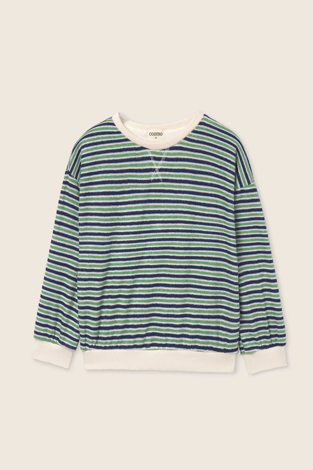 Cozmo- Zen Striped Terry Sweatshirt in Blue Green