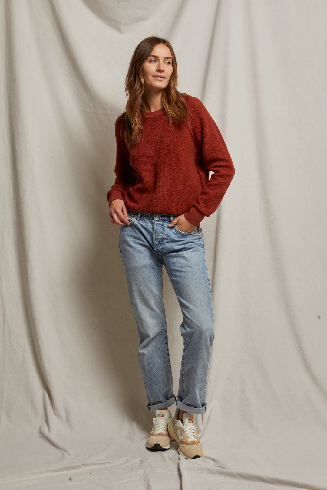 Perfect White Tee - Ziggy Reverse Fleece Shrunken Crewneck in Russet