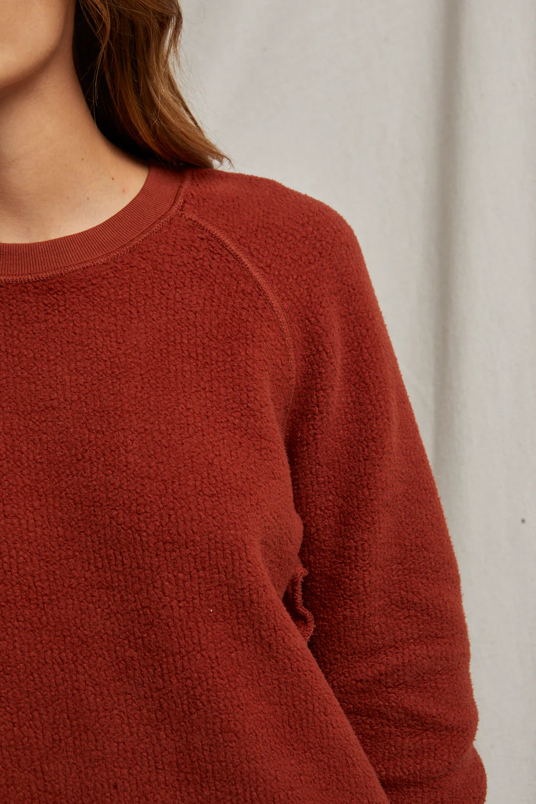 Perfect White Tee - Ziggy Reverse Fleece Shrunken Crewneck in Russet