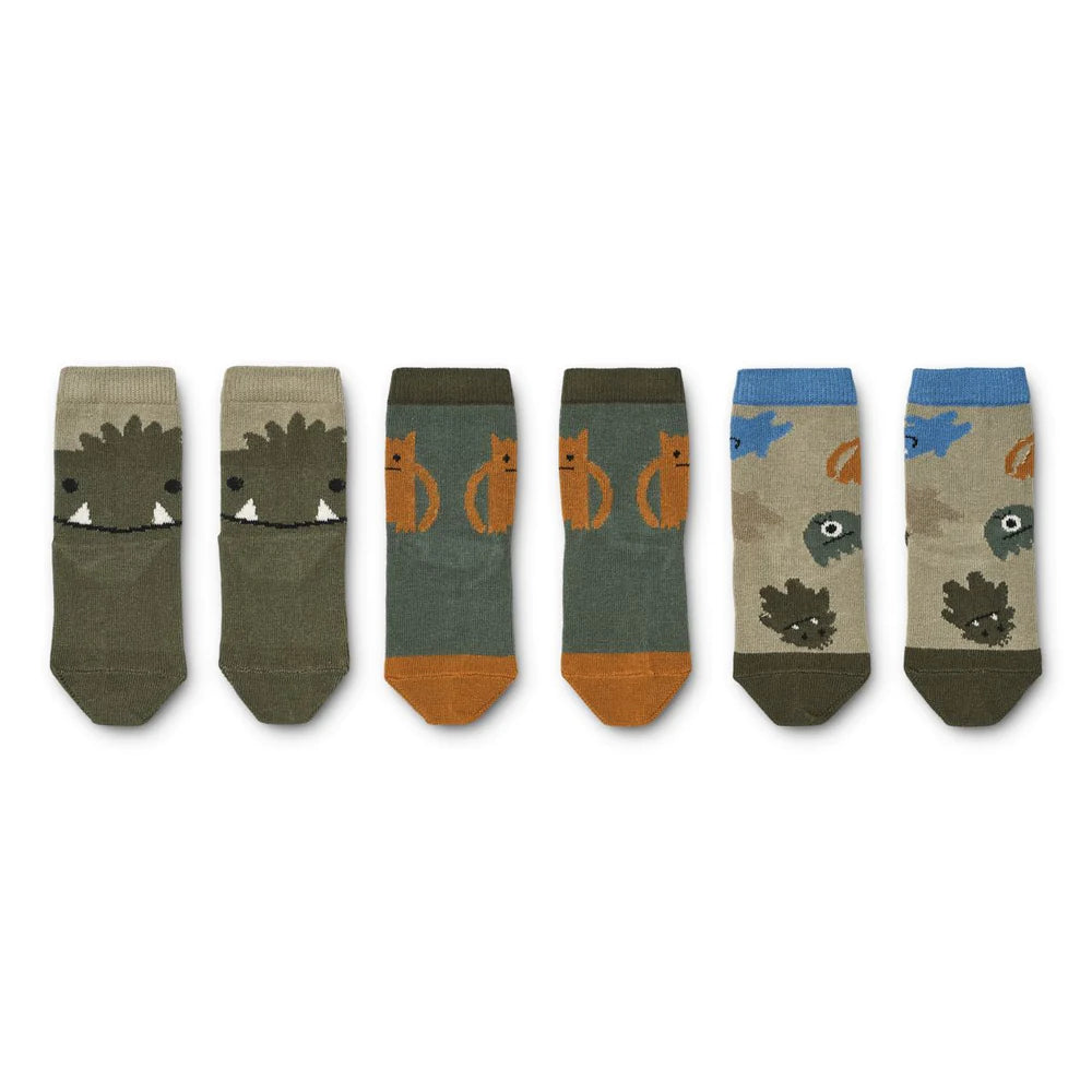 Liewood – Silas Socks 3-Pack in Monsters