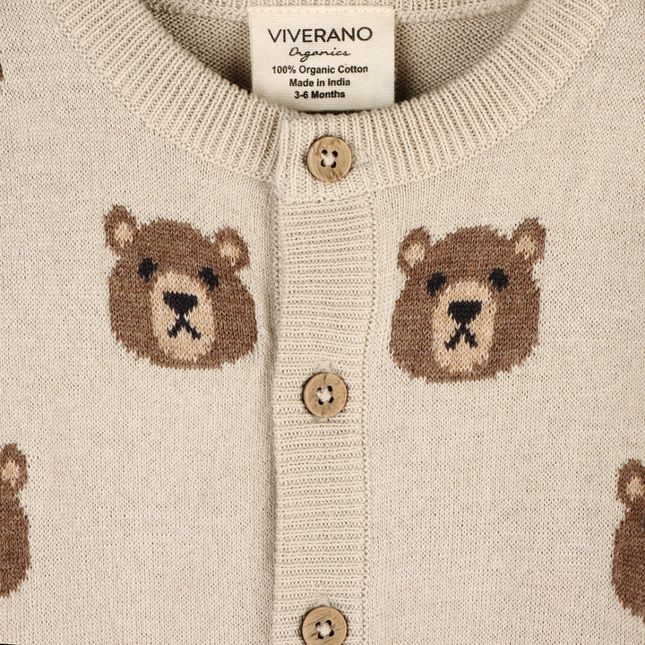 Brown Bear Jacquard Baby Cardigan Sweater