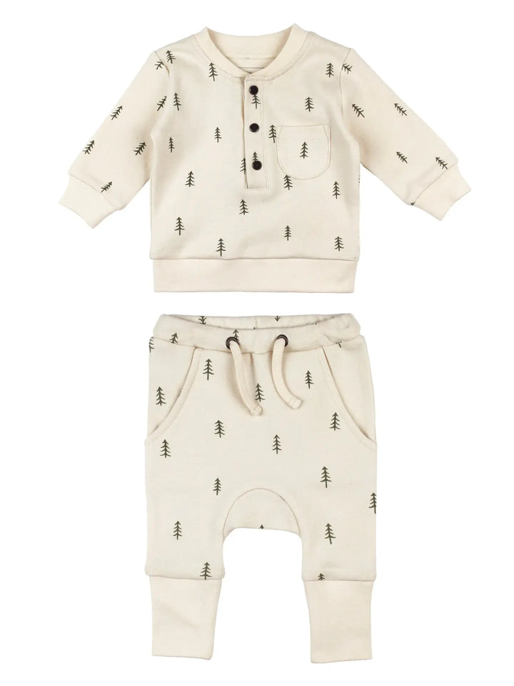 L'ovedbaby – Organic Henley & Jogger Set in Buttercream Trees