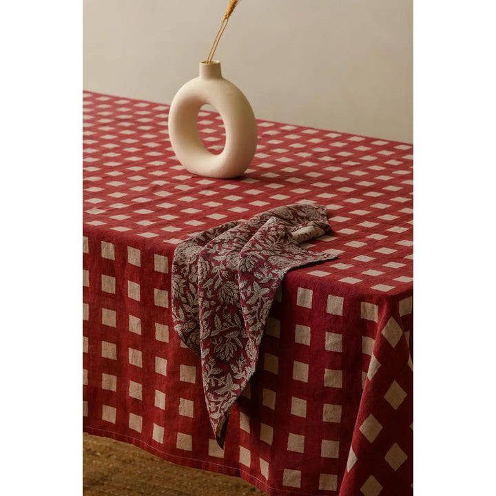 Minimalist Linen Rio Napkin in Rio Red Block Print