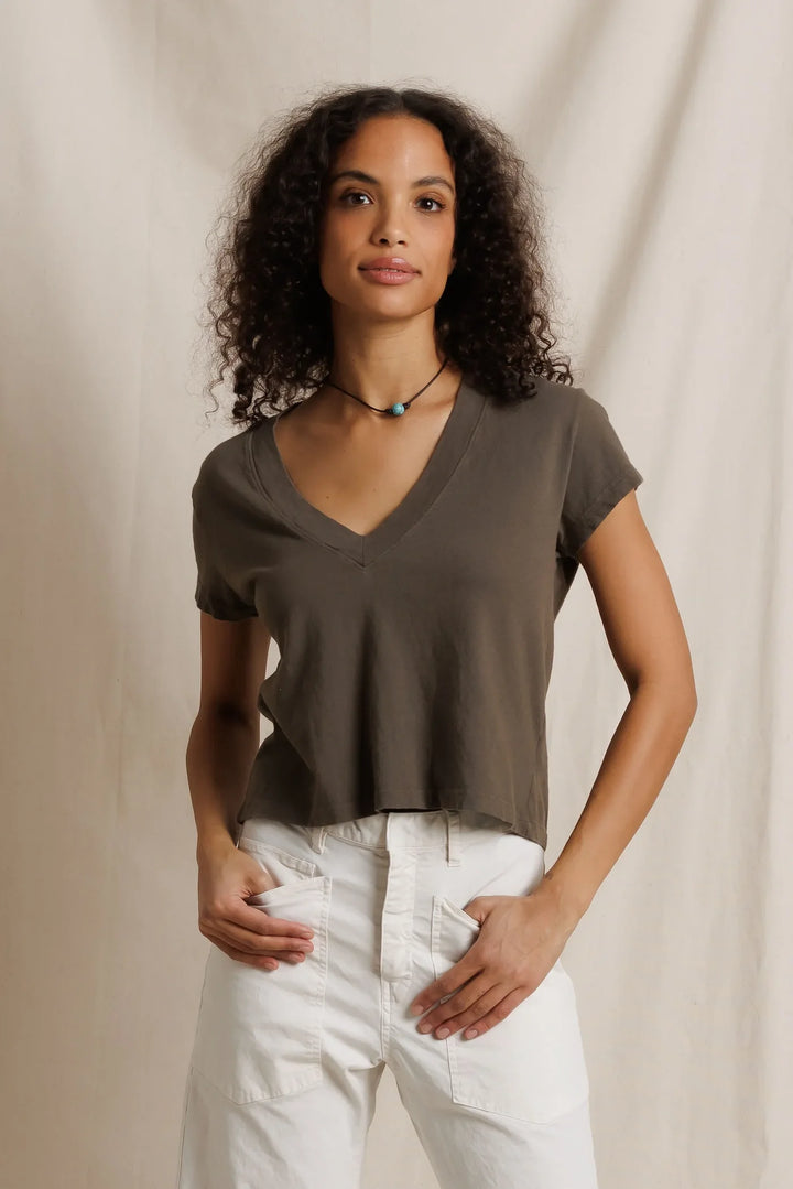 Perfect White Tee - Alanis Recycled V-Neck in Dark Olive