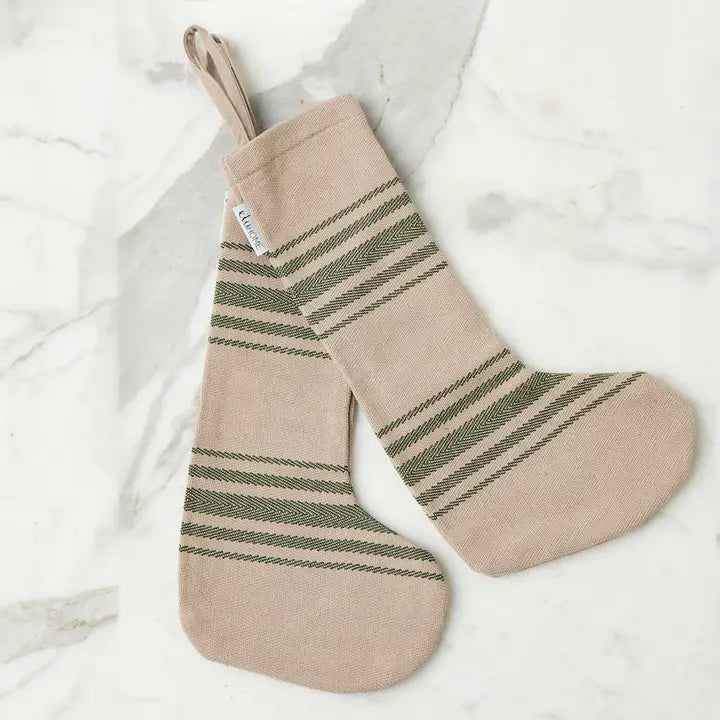 Etu Home - Holiday Stocking Set of 2 in Vintage Spruce Green Stripe