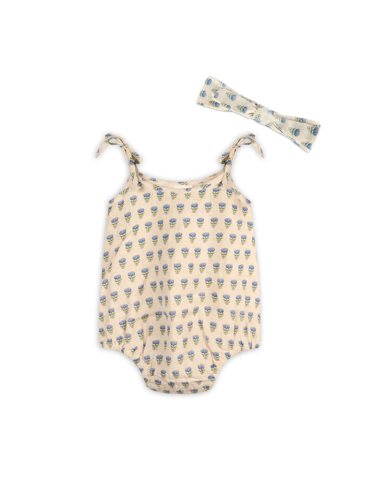 Organic Cotton Jaipur Linen Blend Bubble Baby Romper and Headband