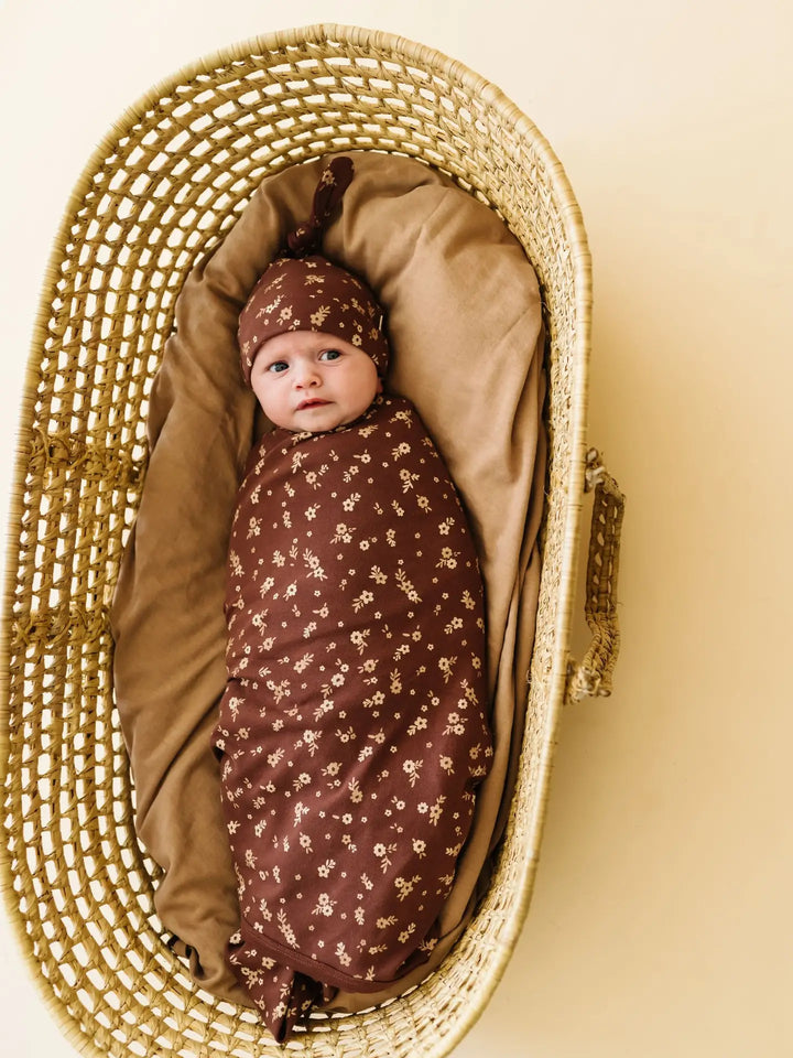 MakeMake Organics - Organic Swaddle Blanket + Hat in Winter Bloom