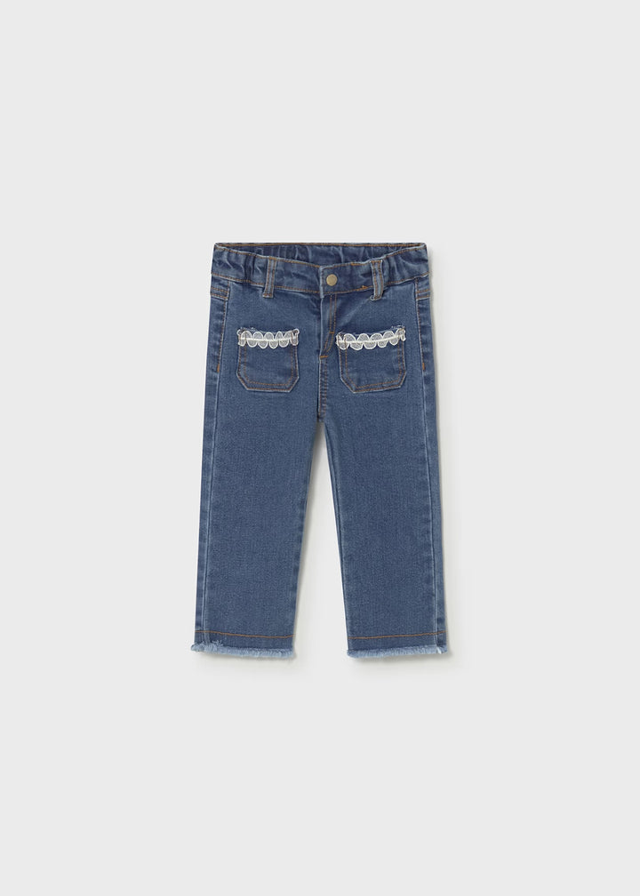 Mayoral – Dark Denim Trousers with Lace Detail