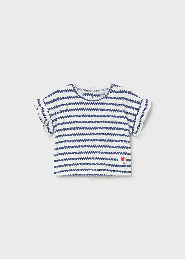Mayoral – Printed Short Sleeve Tee in Navy / White Hearts