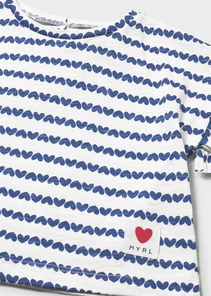 Mayoral – Printed Short Sleeve Tee in Navy / White Hearts