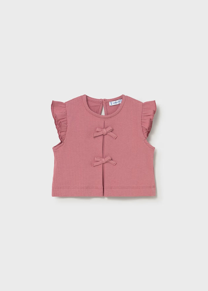 Mayoral – Ribbed Knit Bow Top in Blush