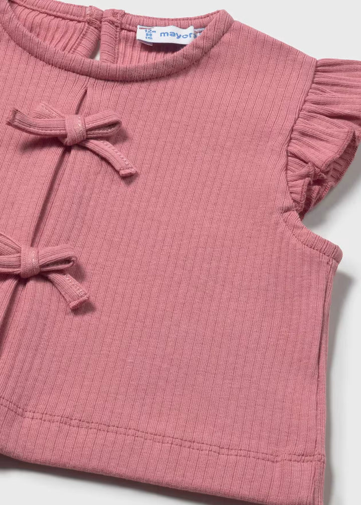 Mayoral – Ribbed Knit Bow Top in Blush