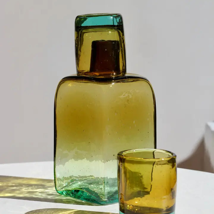 Magda Made - Bedside Recycled Glass Carafe and Glass Set in Amber