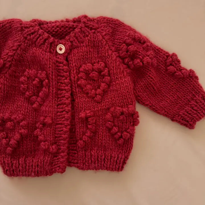 The Blueberry Hill - Heart Popcorn Cardigan in Red