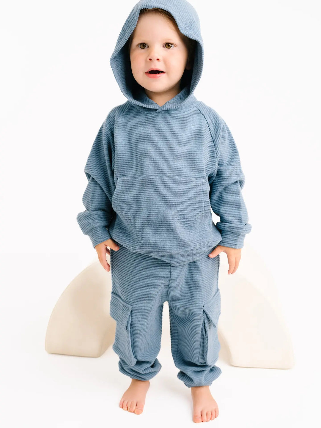 Little One Shop – Waffle Cargo Set in Dusty Blue