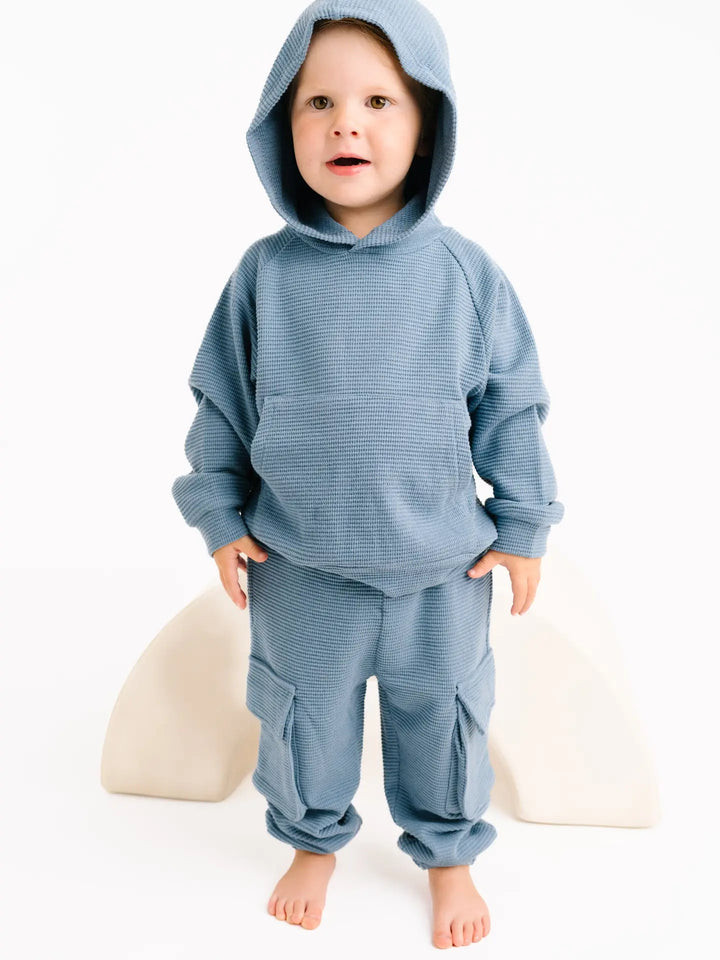 Little One Shop – Waffle Cargo Set in Dusty Blue