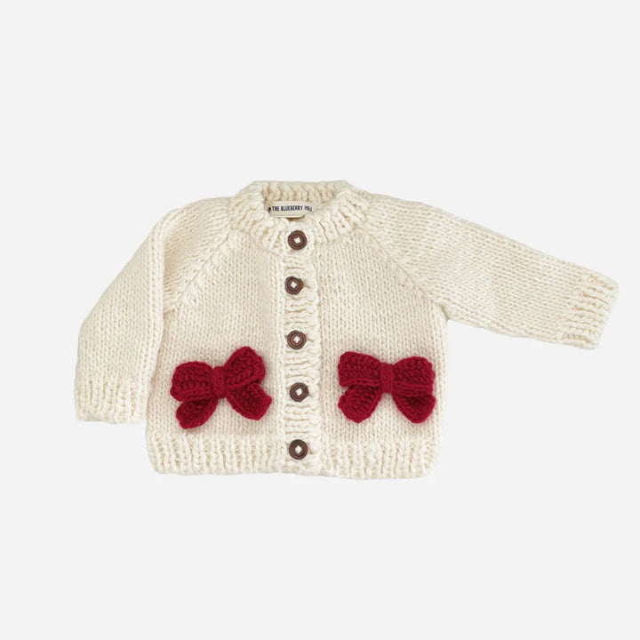 The Blueberry Hill - Red Bow Cardigan in Cream