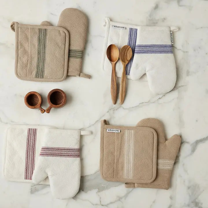 Etu Home - Oven Mitt Set of 2 in Vintage Spruce Stripe