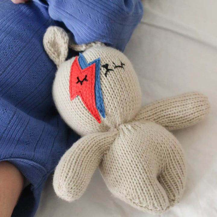 Sootie Limetree – Handknitted Bowie Bunny Rattle