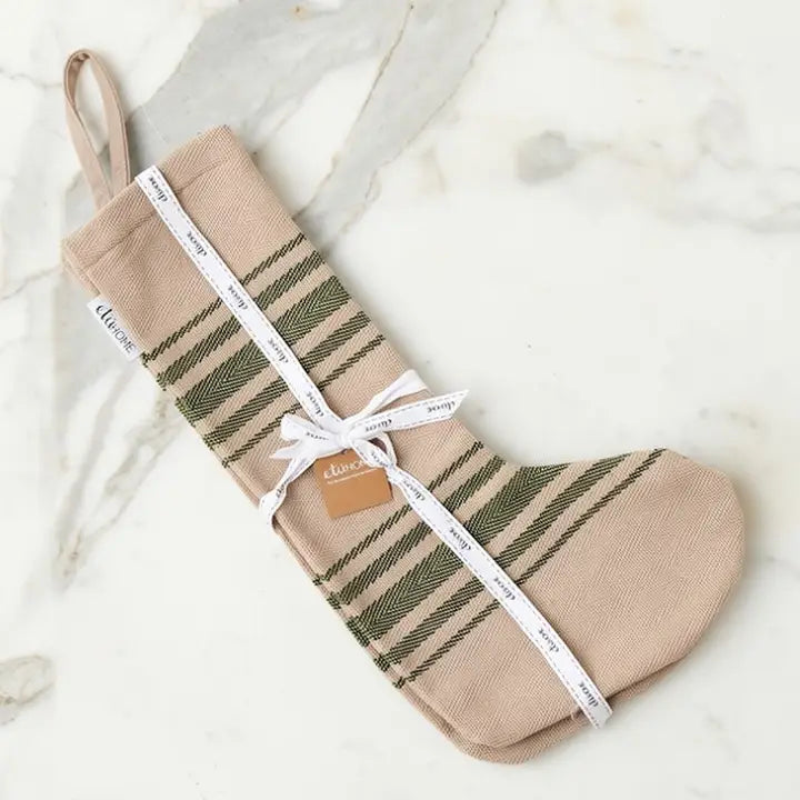Etu Home - Holiday Stocking Set of 2 in Vintage Spruce Green Stripe