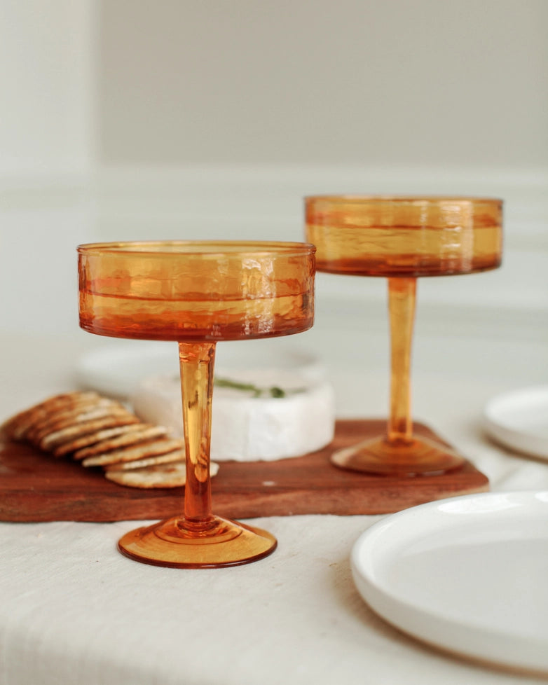 Creative Women - Handblown Hammered Coupe Cocktail Glass in Amber