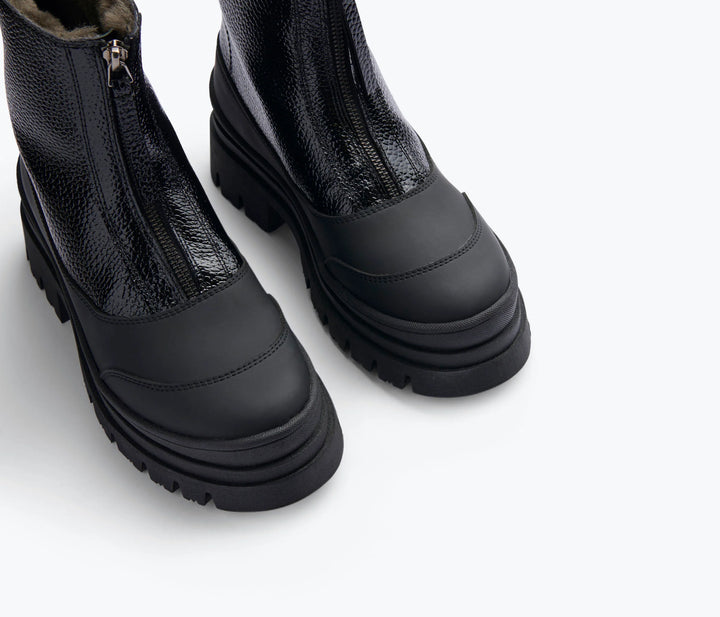 Freda Salvador – Caleb Shearling Lug Sole Boot in Pebbled Calf