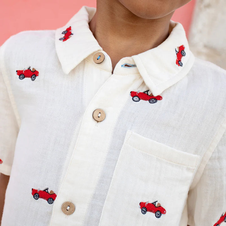 Pink Chicken – Boys Jack Shirt in Vintage Car Embroidery