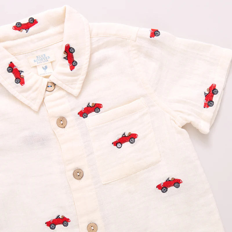 Pink Chicken – Boys Jack Shirt in Vintage Car Embroidery