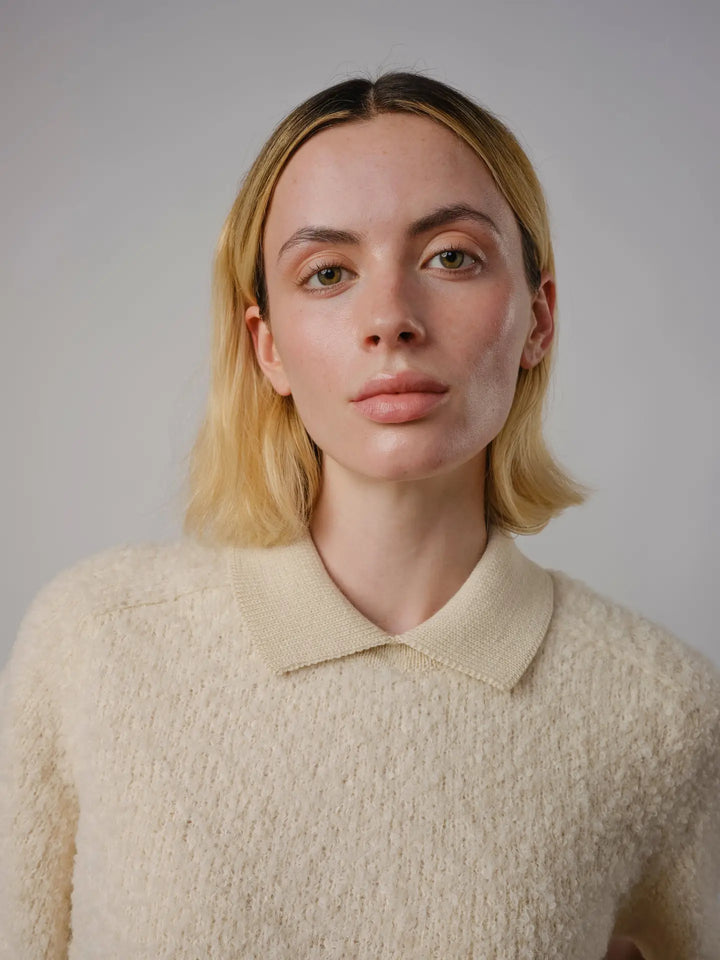 The Endery - The Ramona Boucle Short Sleeve Sweater in Calcite