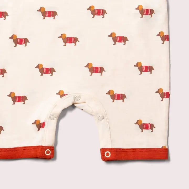 Little Green Radicals –– Sausage Dog Storytime Dungarees in Cream