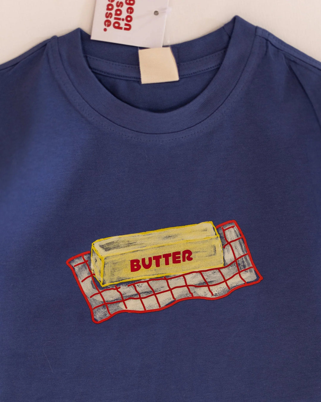 Pigeon Said Please – Checkered Butter Dish Tee in Dragonfly