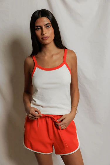 Perfect White Tee - Cherry Sporty Ringer Tank in Ivory/Clementine