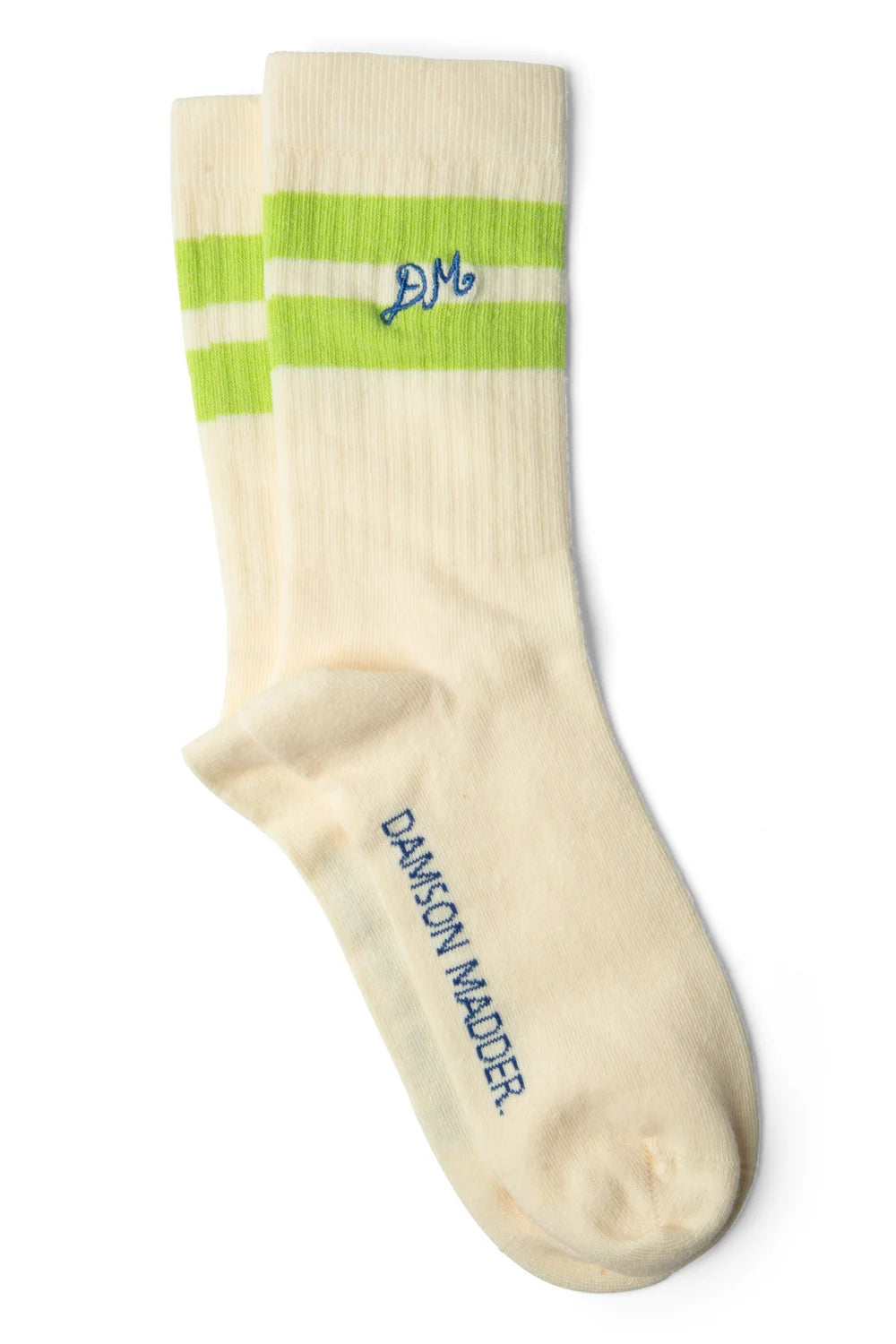 Damson Madder – Sporty Calf Length Socks in Cream & Chartreuse