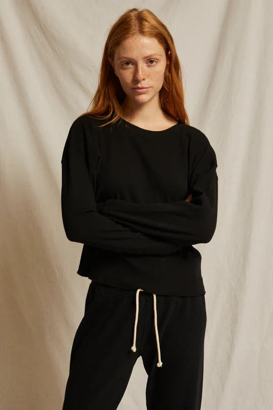 Perfect White Tee - Crosby Waffle Pullover in True Black