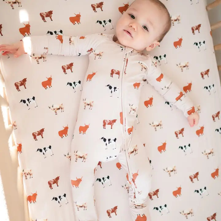 Bug + Bean – Bamboo Convertible Zip Romper in Oatmeal Cow