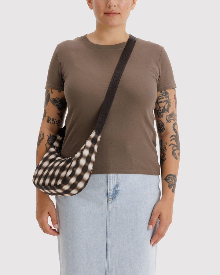 BAGGU - Small Nylon Crescent Bag in Blurred Gingham
