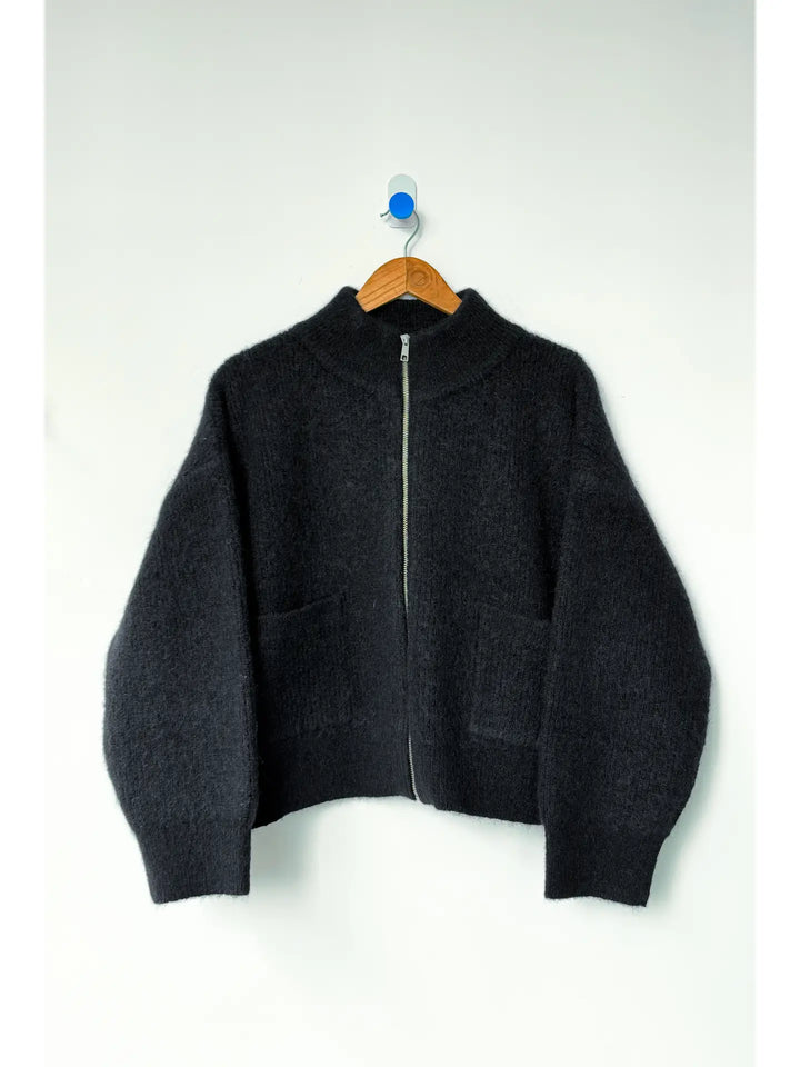 Le Bon Shoppe - Alpaca Zip Front Sweater Jacket in Black