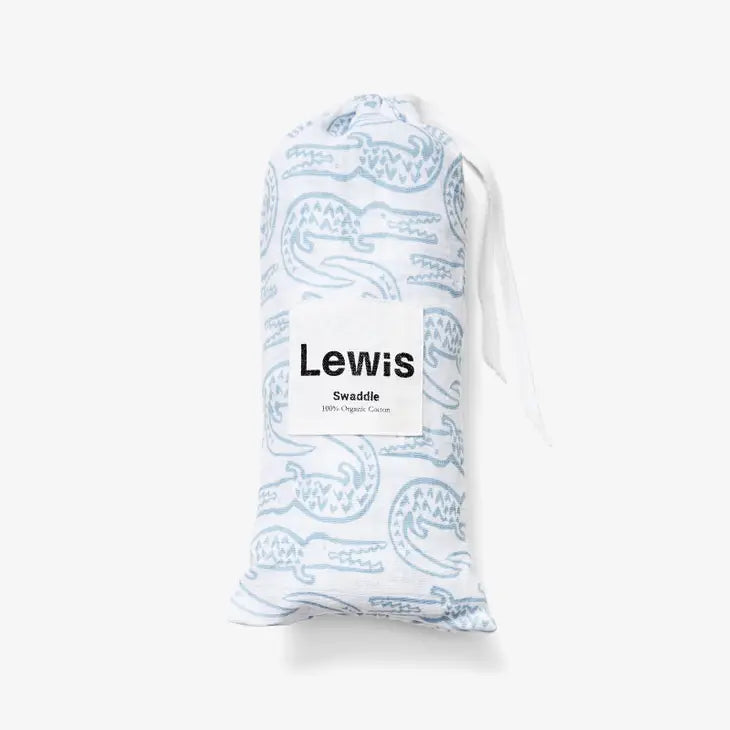 Lewis – Swaddle in Bay Blue Alligators