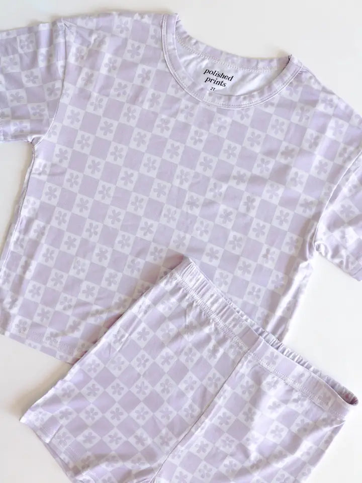 Polished Prints – Flower Checker Short Pajama Set