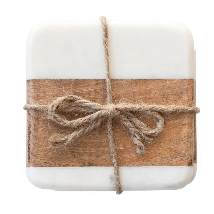 Square Marble and Wood Coasters-Set of 4