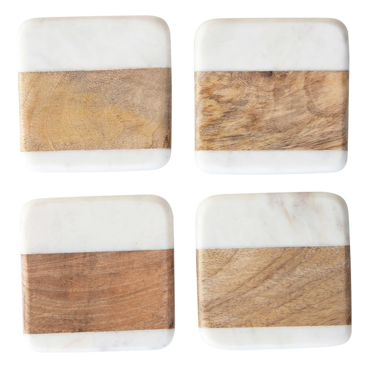 Square Marble and Wood Coasters-Set of 4