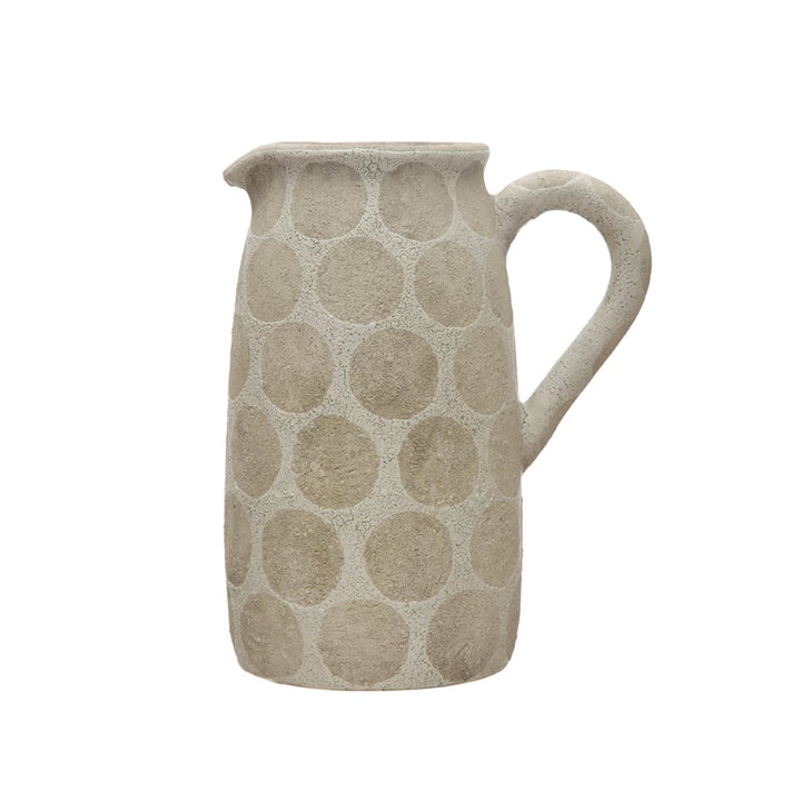 Decorative Pitcher with Wax Relief Dots in White / Cement