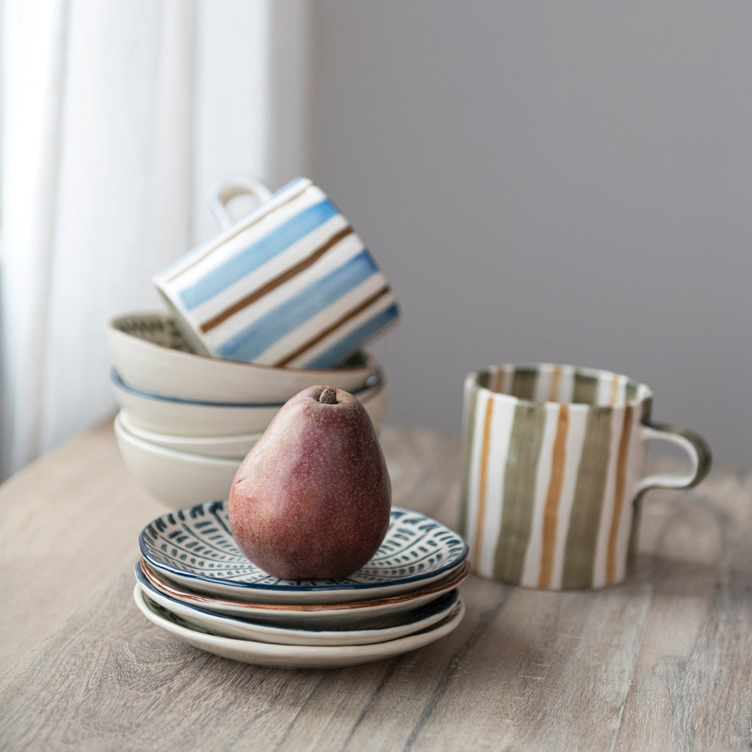 Hand-Painted Floral Stoneware Plate